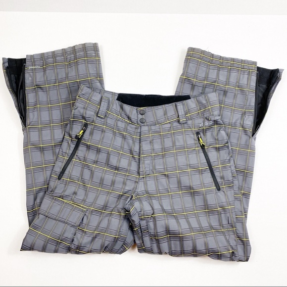 Obermeyer Ski Snow Pants Gray Yellow Plaid sz Small - Like New - winter sports